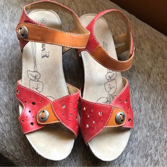 Romika Leather Double Velcro Fasten Platform Sandal Red Orange leather 9.5 - Picture 1 of 9